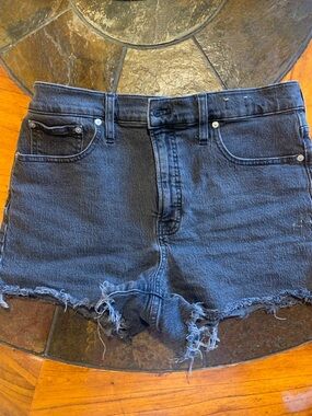 Madewell Black High-Rise Frayed Hem Denim Shorts